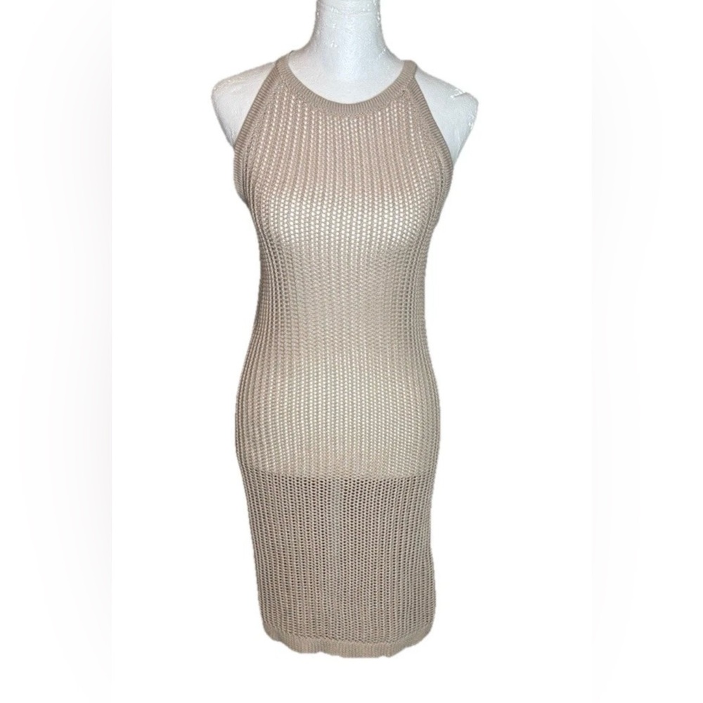 Tahari Crochet Dress Taupe Beige XS Swim Coverup Summer Beach